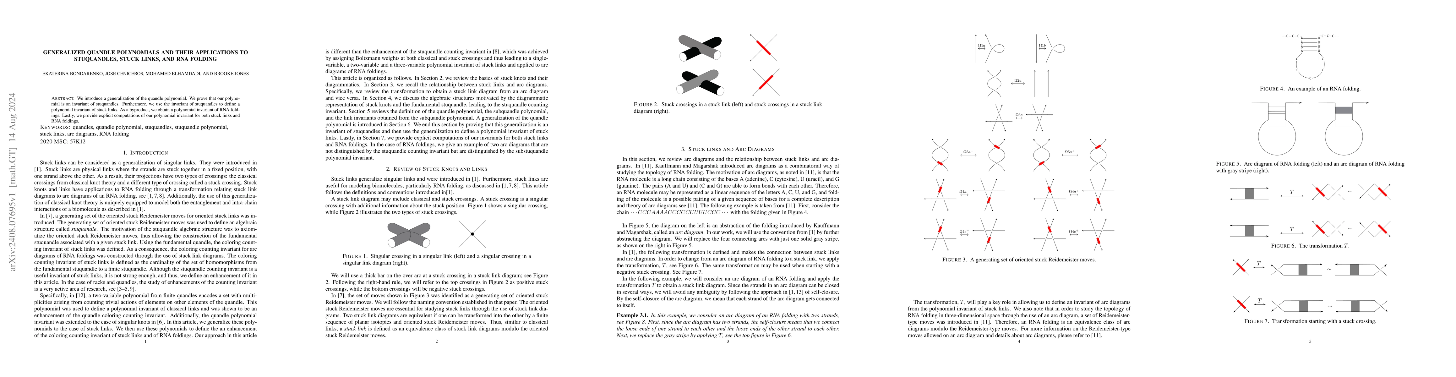 Thumbnail for Generalized Quandle Polynomials and Their Applications to Stuquandles,
  Stuck Links, and RNA Folding