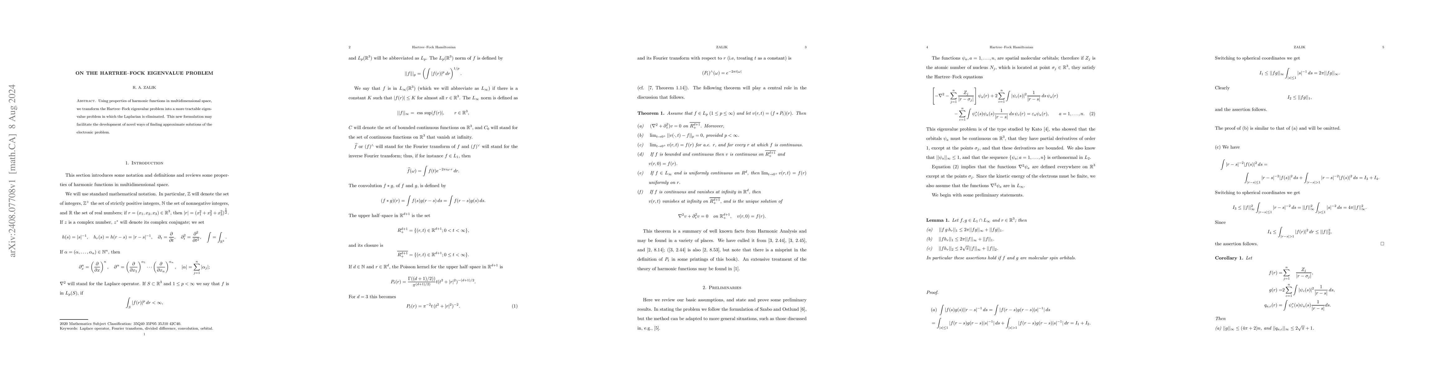 Thumbnail for On the Hartree-Fock Eigenvalue Problem
