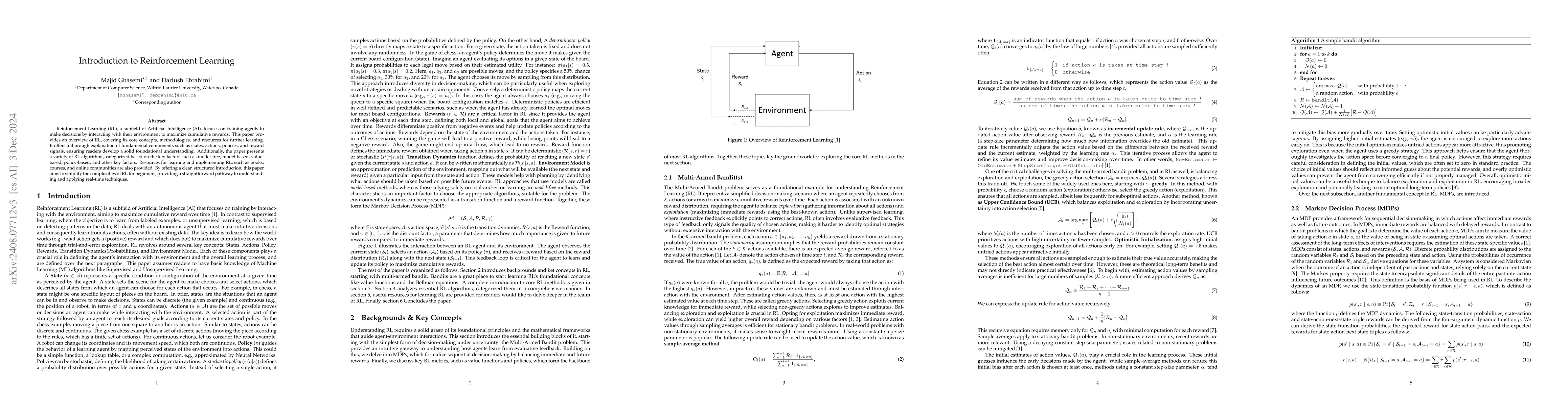 Thumbnail for An Introduction to Reinforcement Learning: Fundamental Concepts and
  Practical Applications