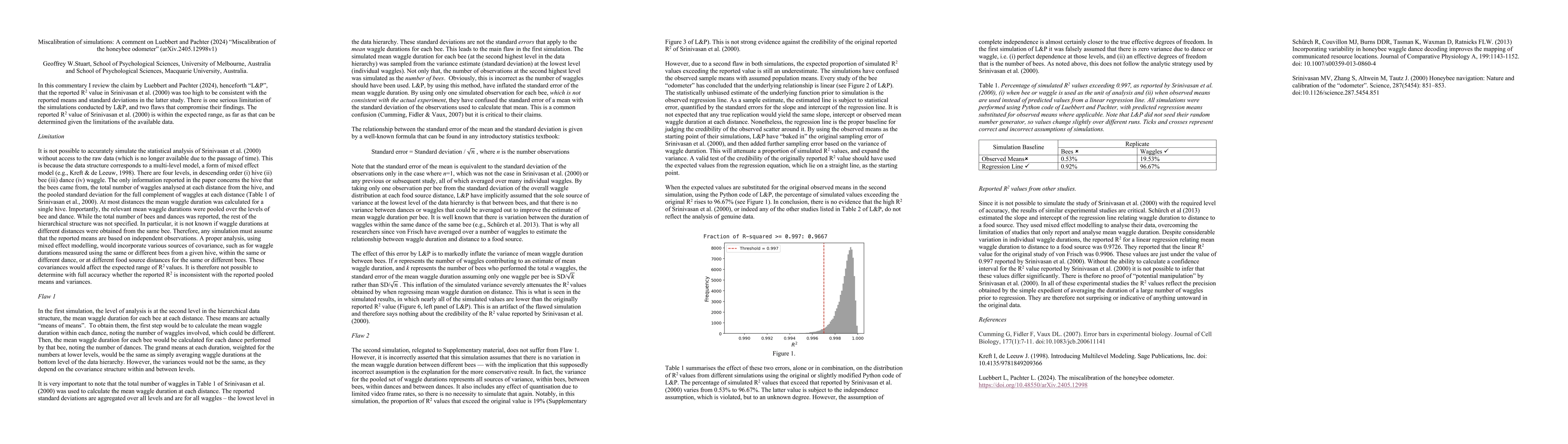 Thumbnail for Miscalibration of simulations: A comment on Luebbert and Pachter:
  'Miscalibration of the honeybee odometer' arXiv:2405.12998v1