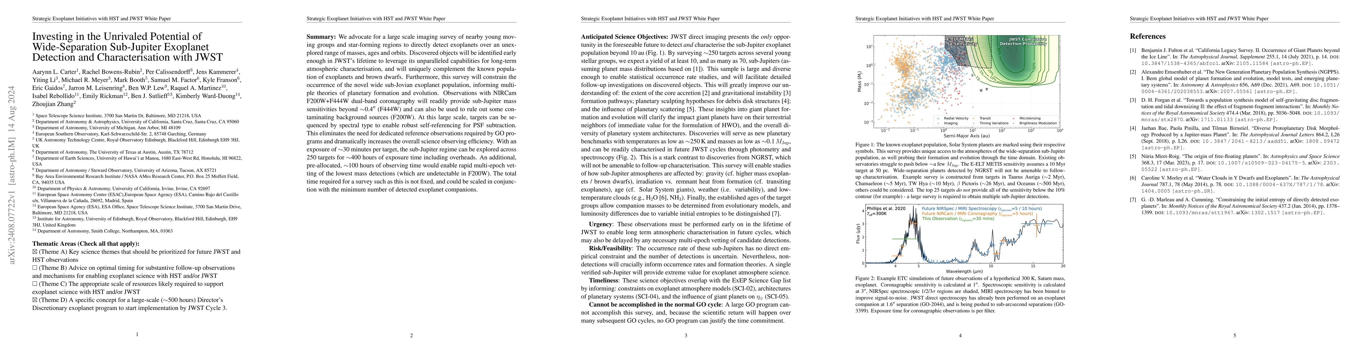 Thumbnail for Investing in the Unrivaled Potential of Wide-Separation Sub-Jupiter
  Exoplanet Detection and Characterisation with JWST -- Strategic Exoplanet
  Initiatives with HST and JWST White Paper