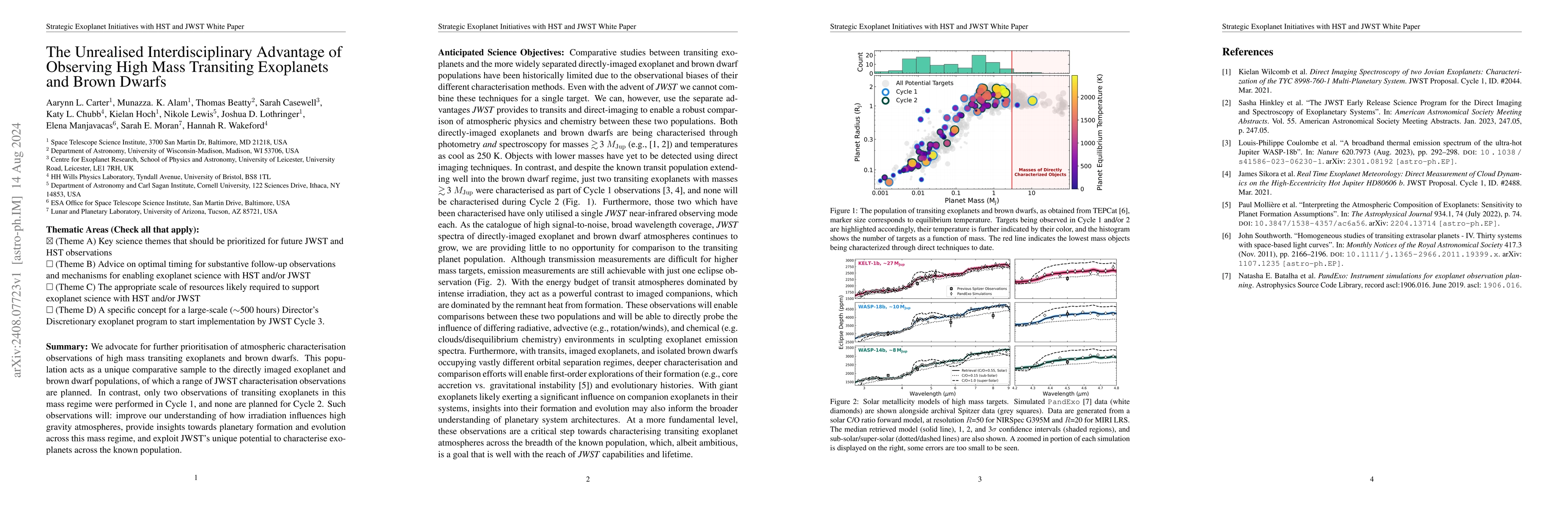 Thumbnail for The Unrealised Interdisciplinary Advantage of Observing High Mass
  Transiting Exoplanets and Brown Dwarfs -- Strategic Exoplanet Initiatives
  with HST and JWST White Paper