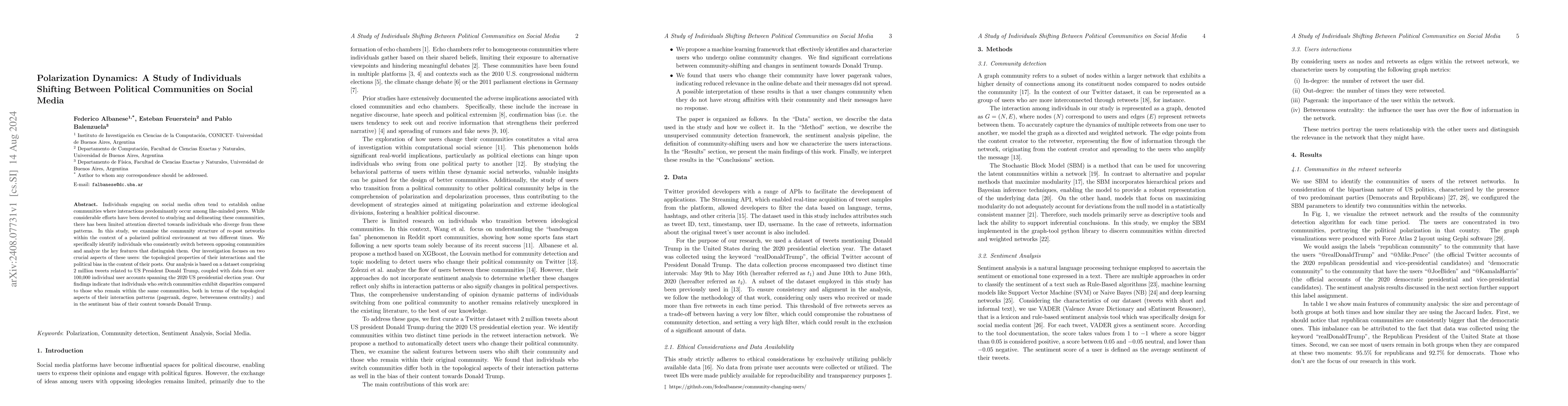 Thumbnail for Polarization dynamics: a study of individuals shifting between political
  communities on social media