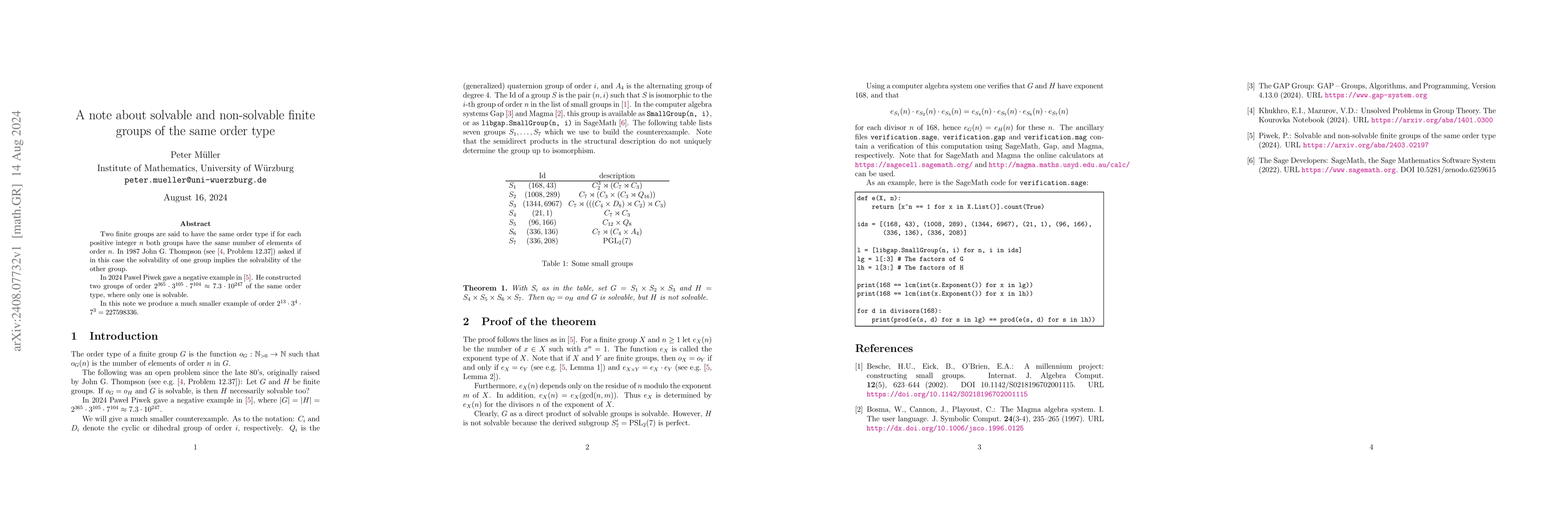 Thumbnail for A note about solvable and non-solvable finite groups of the same order
  type