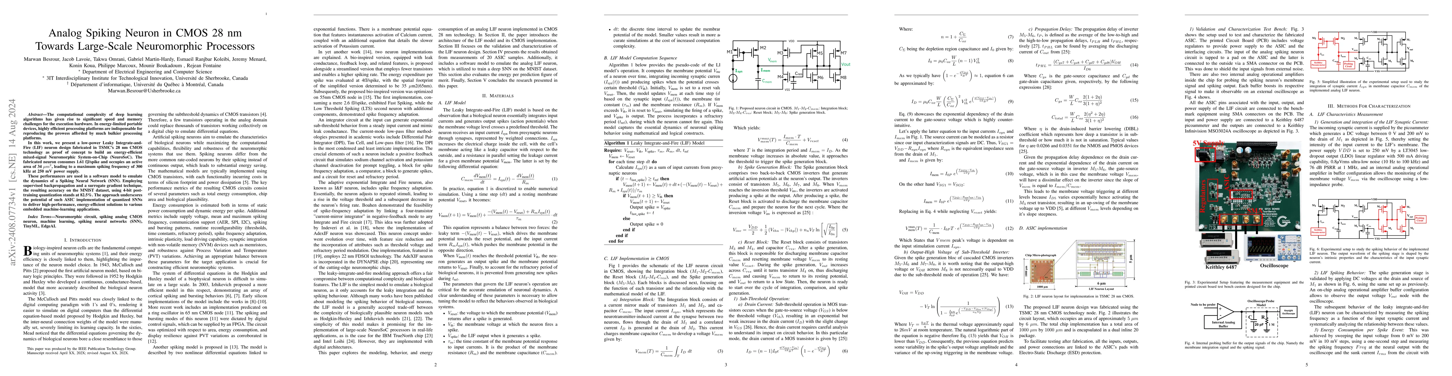 Thumbnail for Analog Spiking Neuron in CMOS 28 nm Towards Large-Scale Neuromorphic
  Processors