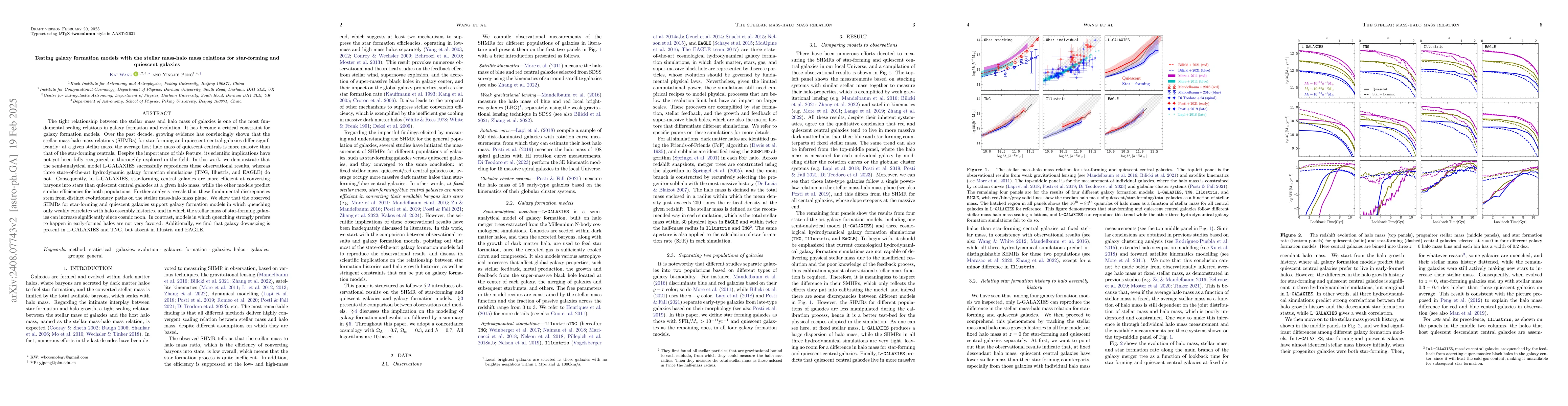 Thumbnail for Testing galaxy formation models with the stellar mass-halo mass
  relations for star-forming and quiescent galaxies