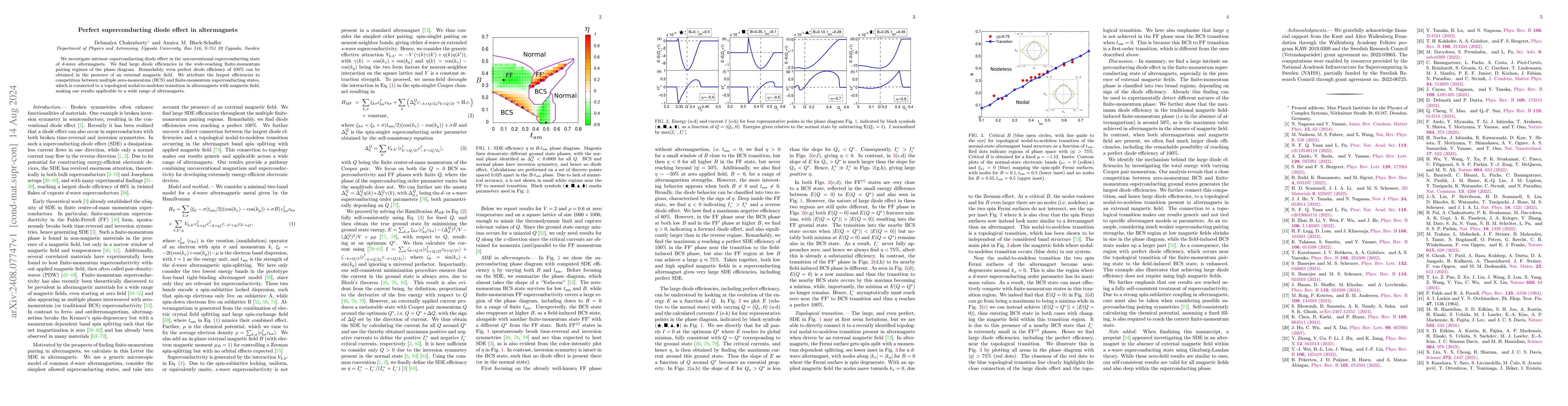 Thumbnail for Perfect superconducting diode effect in altermagnets