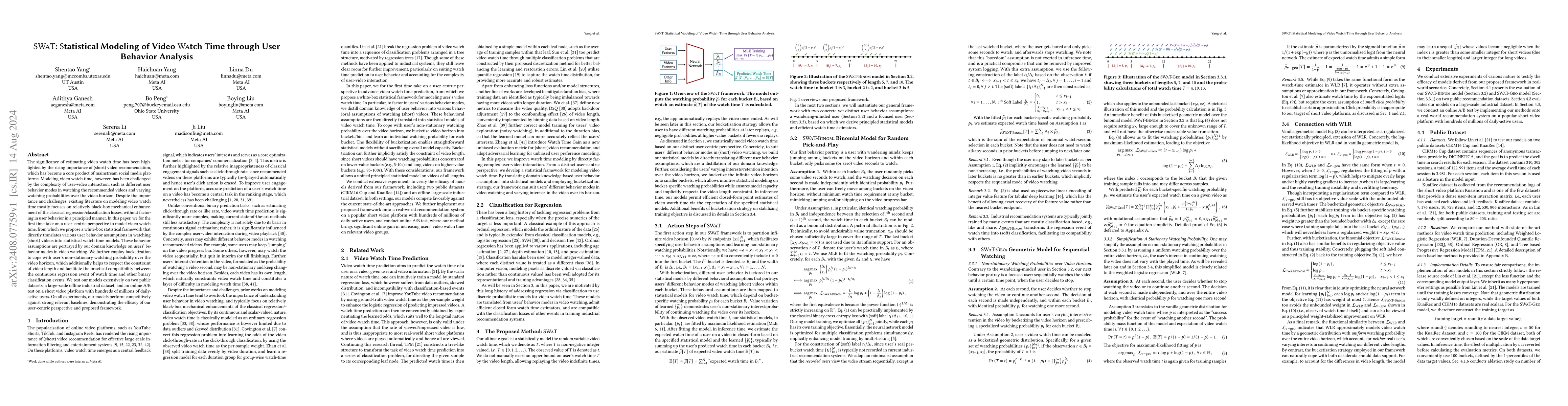 Thumbnail for SWaT: Statistical Modeling of Video Watch Time through User Behavior
  Analysis