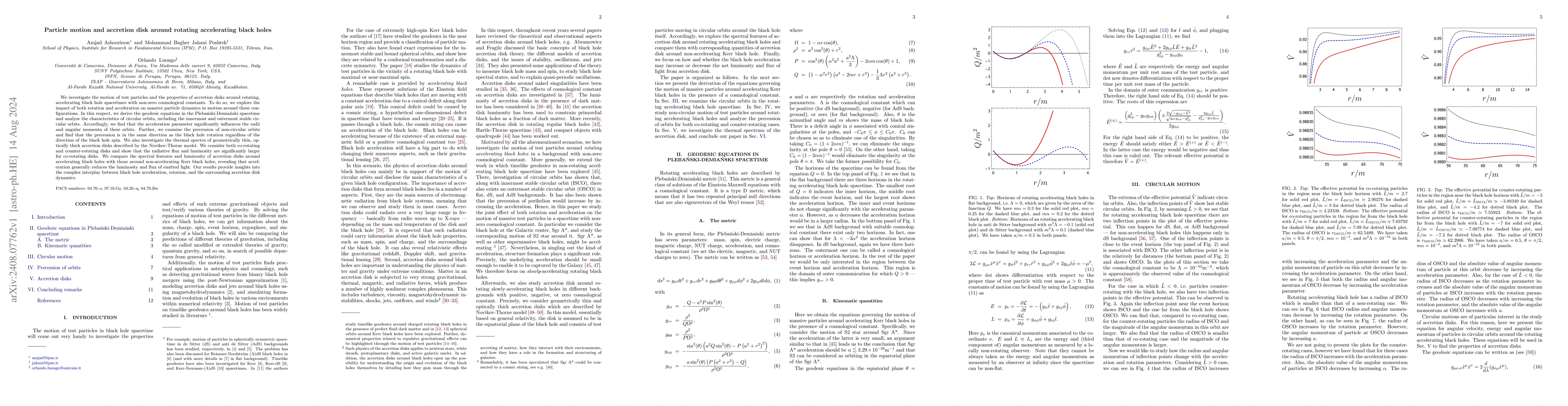 Thumbnail for Particle motion and accretion disk around rotating accelerating black
  holes
