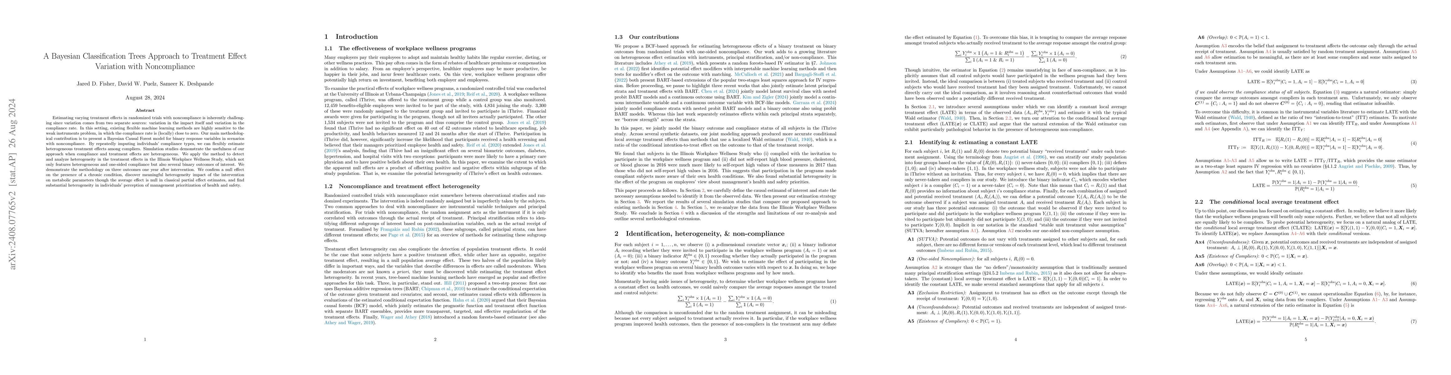 Thumbnail for A Bayesian Classification Trees Approach to Treatment Effect Variation
  with Noncompliance