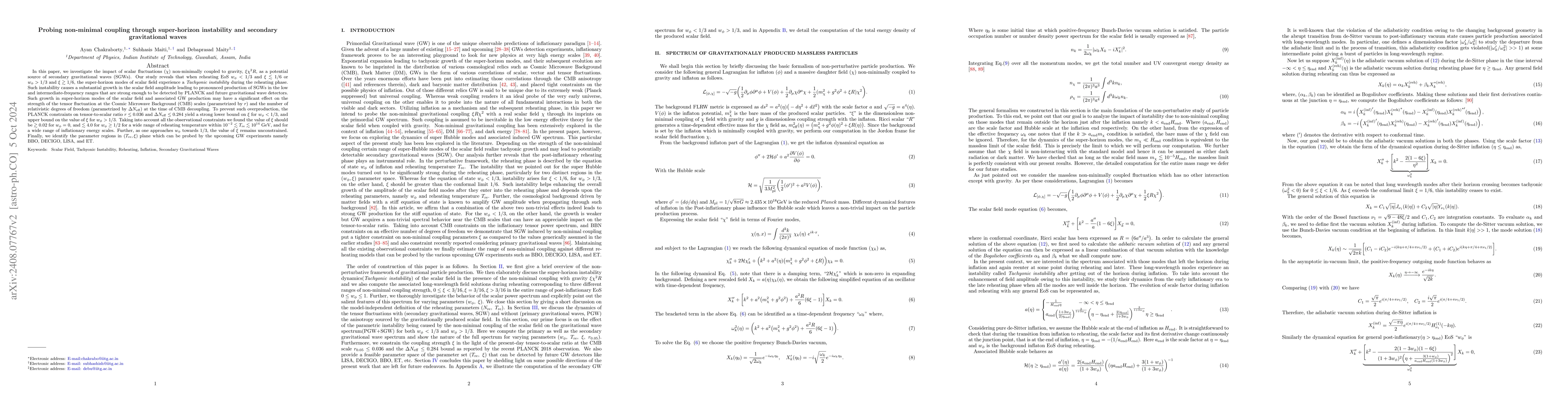 Thumbnail for Probing non-minimal coupling through super-horizon instability and
  secondary gravitational waves