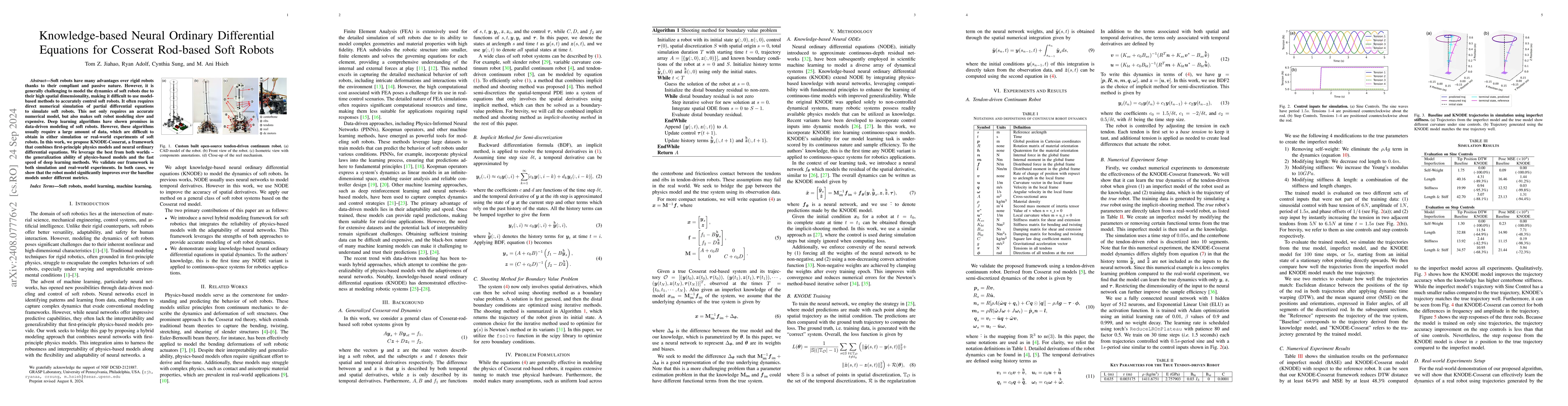 Thumbnail for Knowledge-based Neural Ordinary Differential Equations for Cosserat
  Rod-based Soft Robots