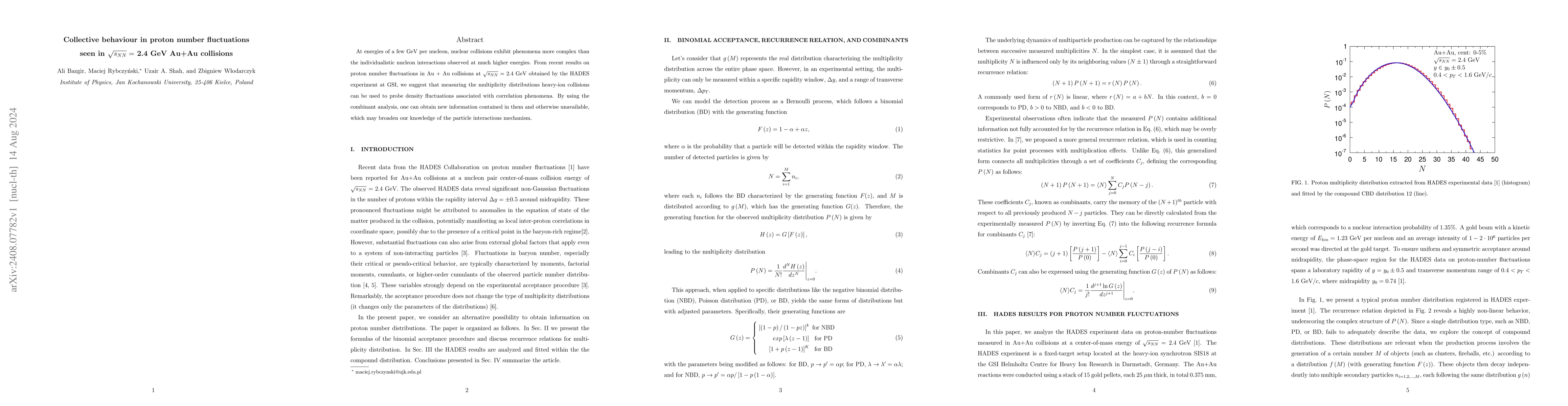 Thumbnail for Collective behaviour in proton number fluctuations seen in
  $\sqrt{s_{NN}}=$ 2.4 GeV Au+Au collisions