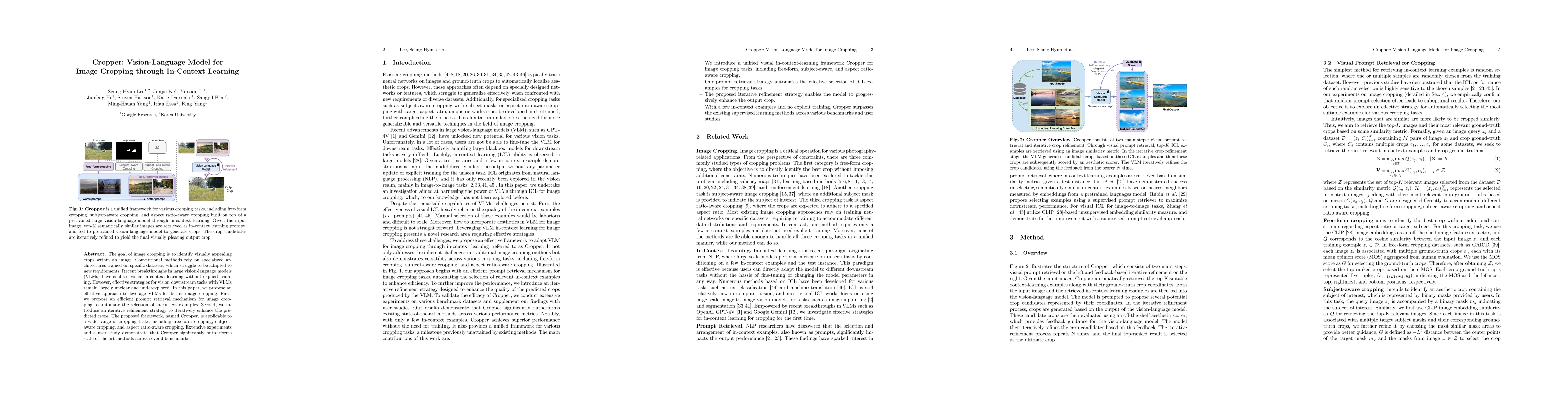 Thumbnail for Cropper: Vision-Language Model for Image Cropping through In-Context
  Learning
