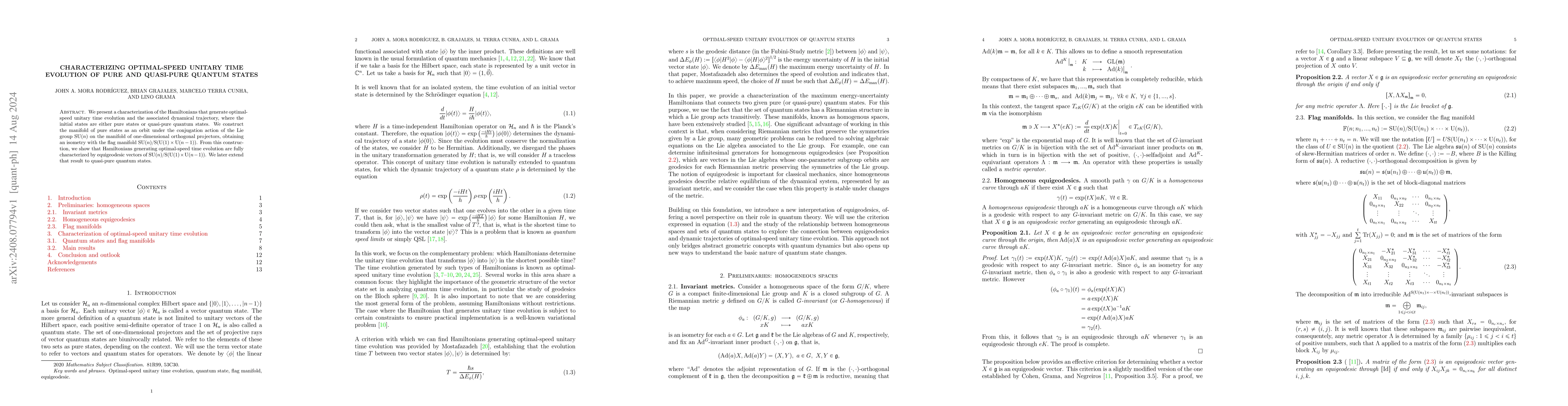 Thumbnail for Characterizing Optimal-speed unitary time evolution of pure and
  quasi-pure quantum states
