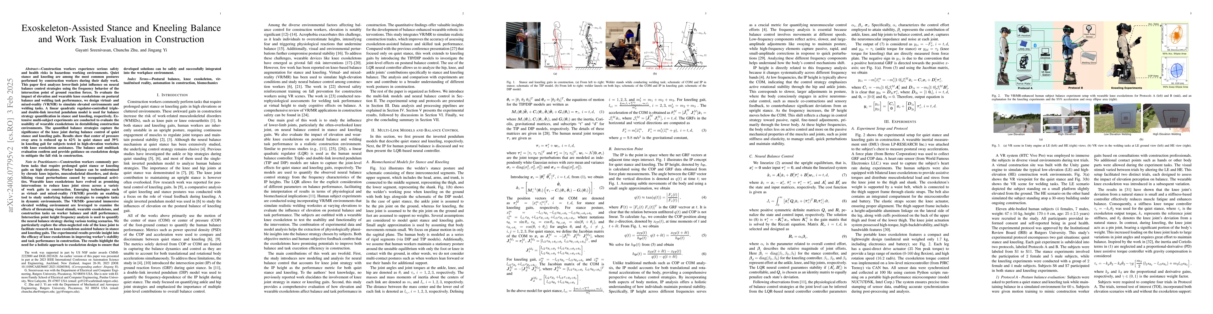 Thumbnail for Exoskeleton-Assisted Balance and Task Evaluation During Quiet Stance and
  Kneeling in Construction