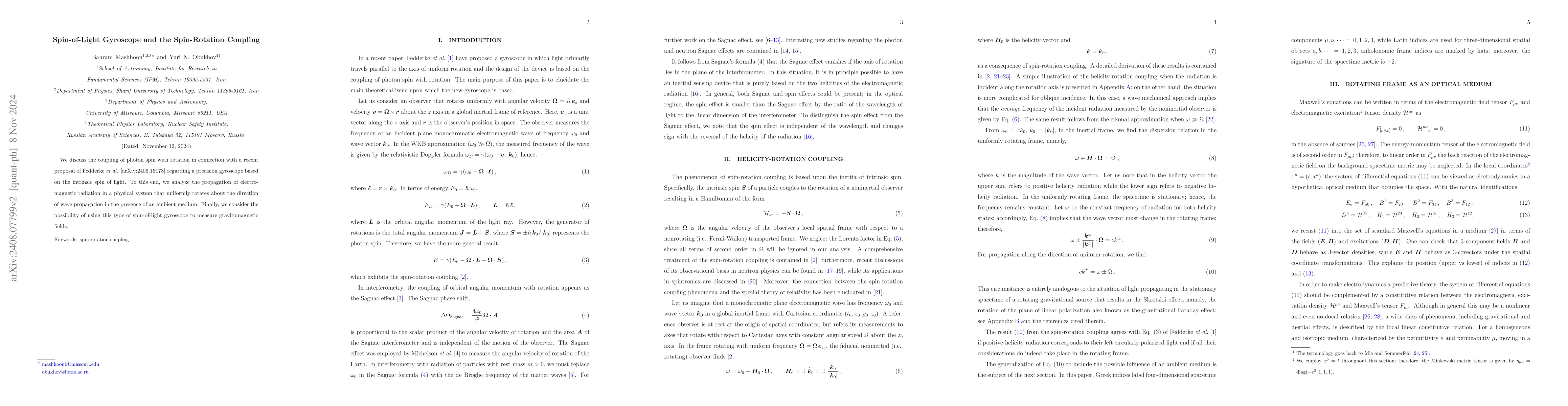 Thumbnail for Spin-of-Light Gyroscope and the Spin-Rotation Coupling