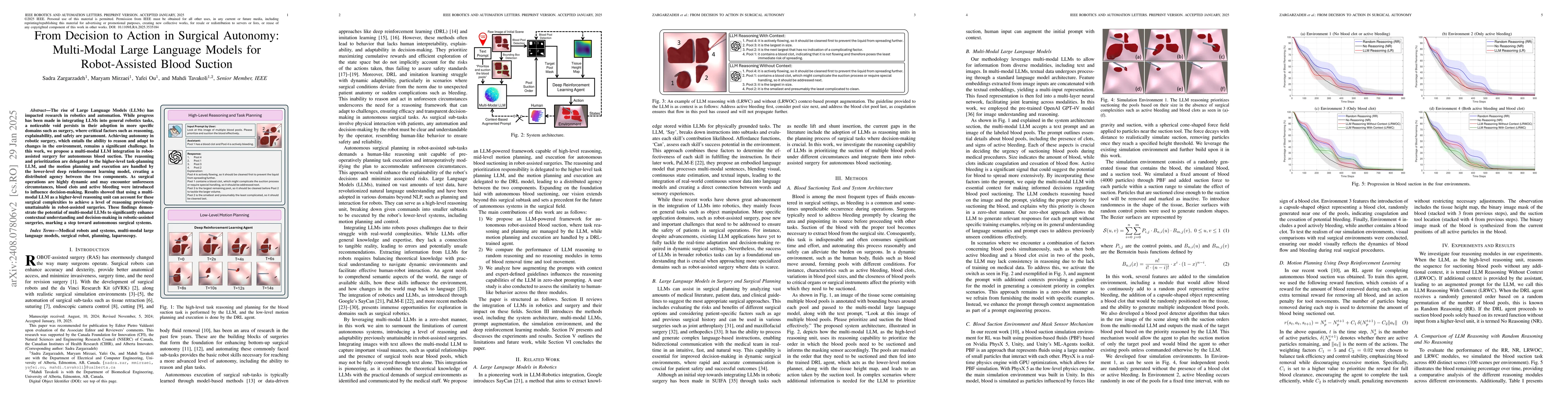 Thumbnail for From Decision to Action in Surgical Autonomy: Multi-Modal Large Language
  Models for Robot-Assisted Blood Suction