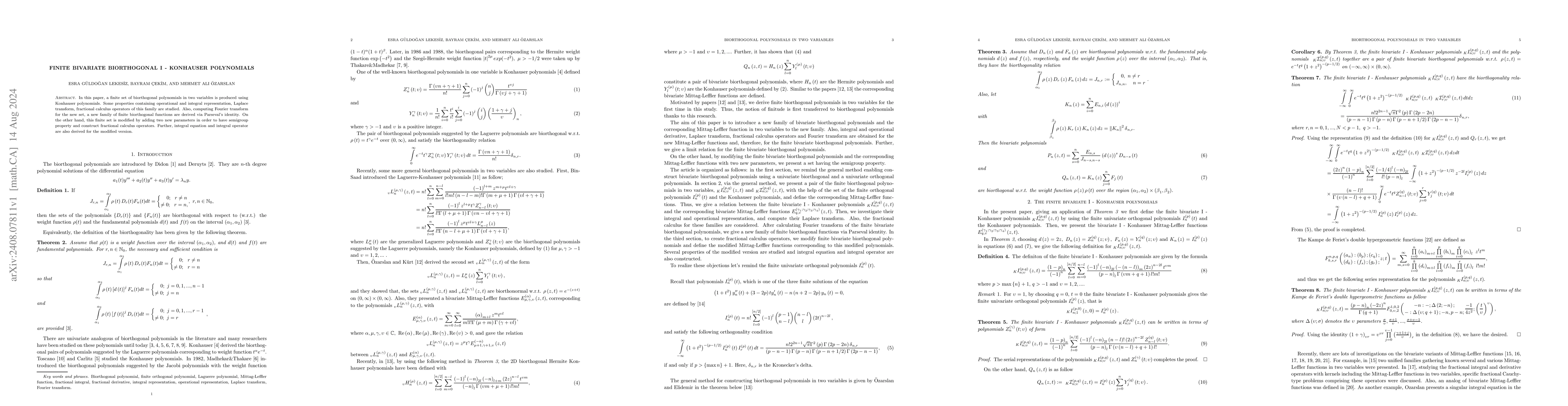 Thumbnail for The finite bivariate biorthogonal I -- Konhauser polynomials