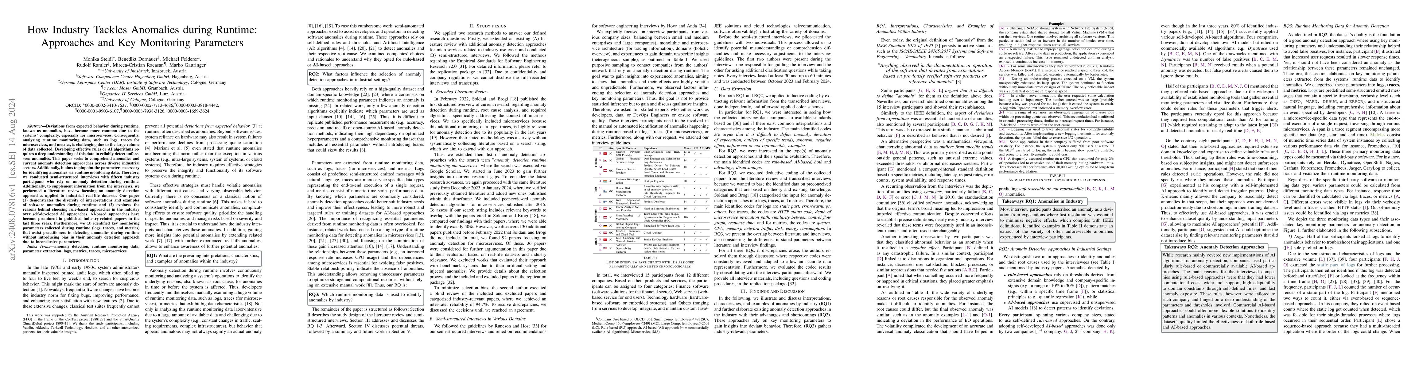 Thumbnail for How Industry Tackles Anomalies during Runtime: Approaches and Key
  Monitoring Parameters