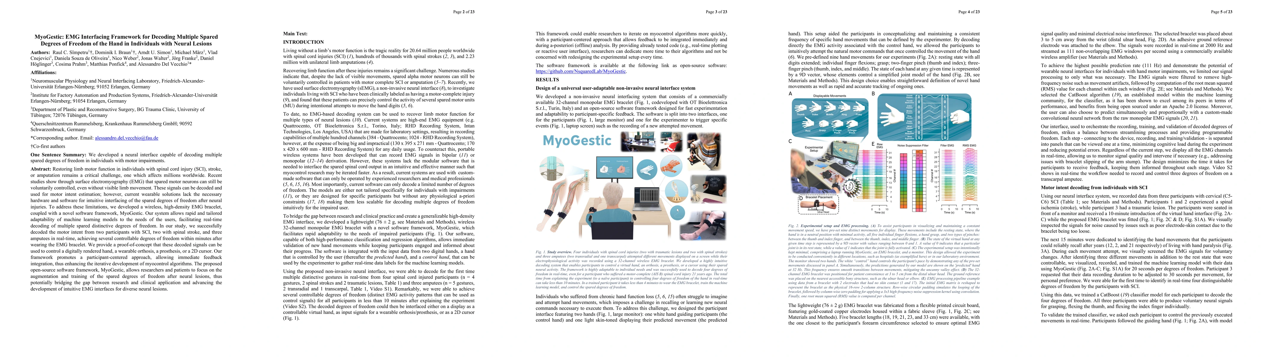 Thumbnail for MyoGestic: EMG Interfacing Framework for Decoding Multiple Spared
  Degrees of Freedom of the Hand in Individuals with Neural Lesions