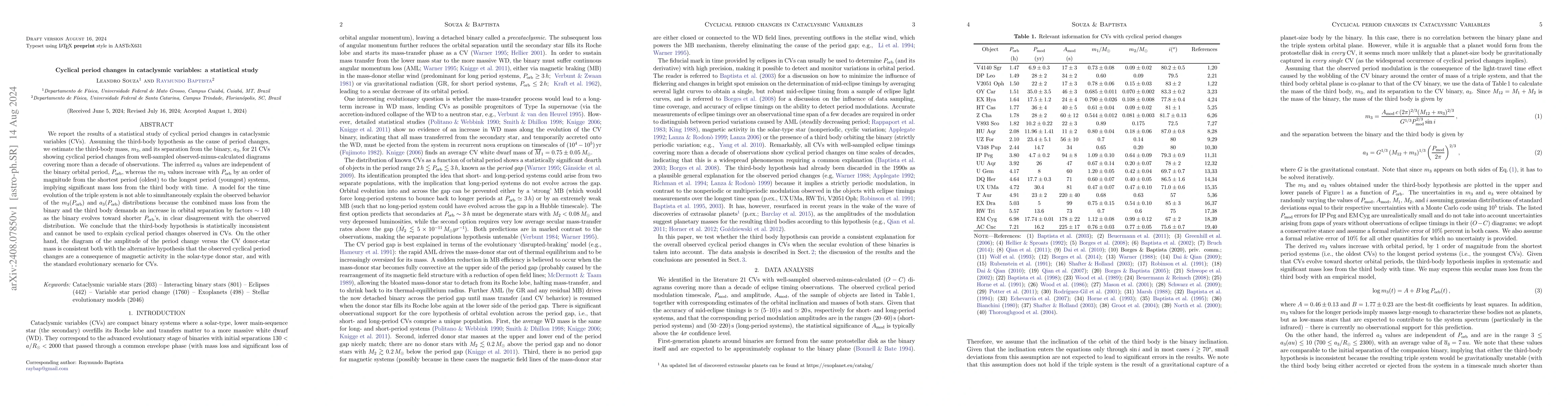 Thumbnail for Cyclical period changes in cataclysmic variables: a statistical study