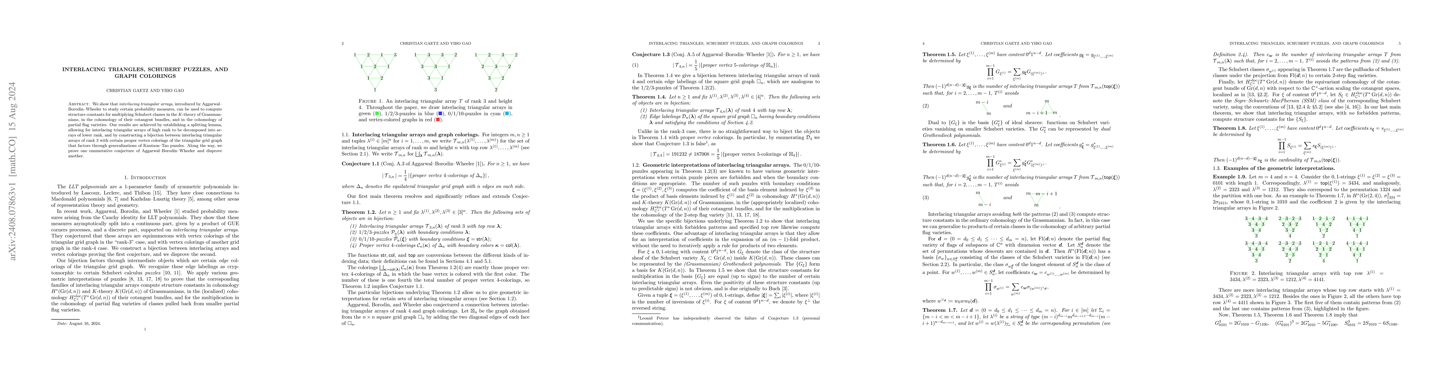 Thumbnail for Interlacing triangles, Schubert puzzles, and graph colorings