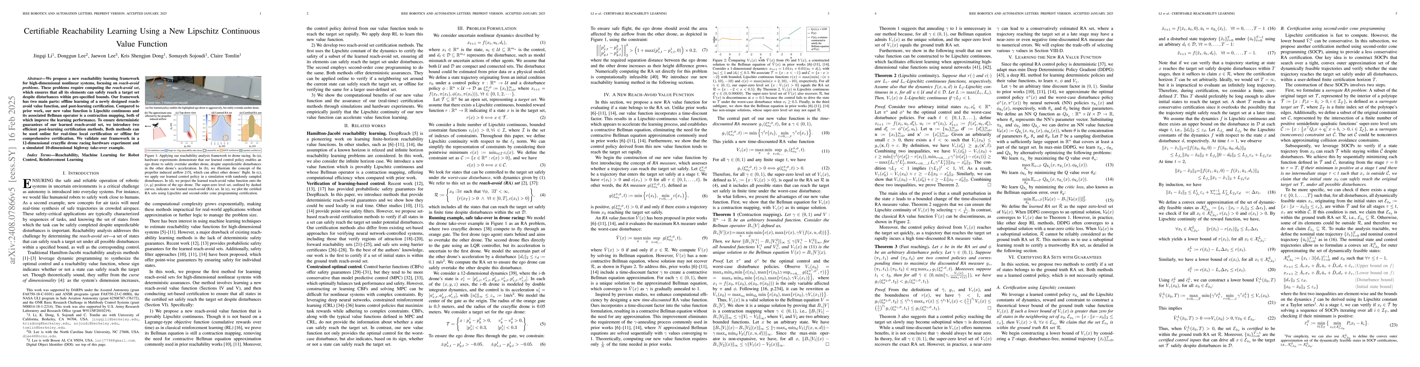 Thumbnail for Certifiable Deep Learning for Reachability Using a New Lipschitz
  Continuous Value Function