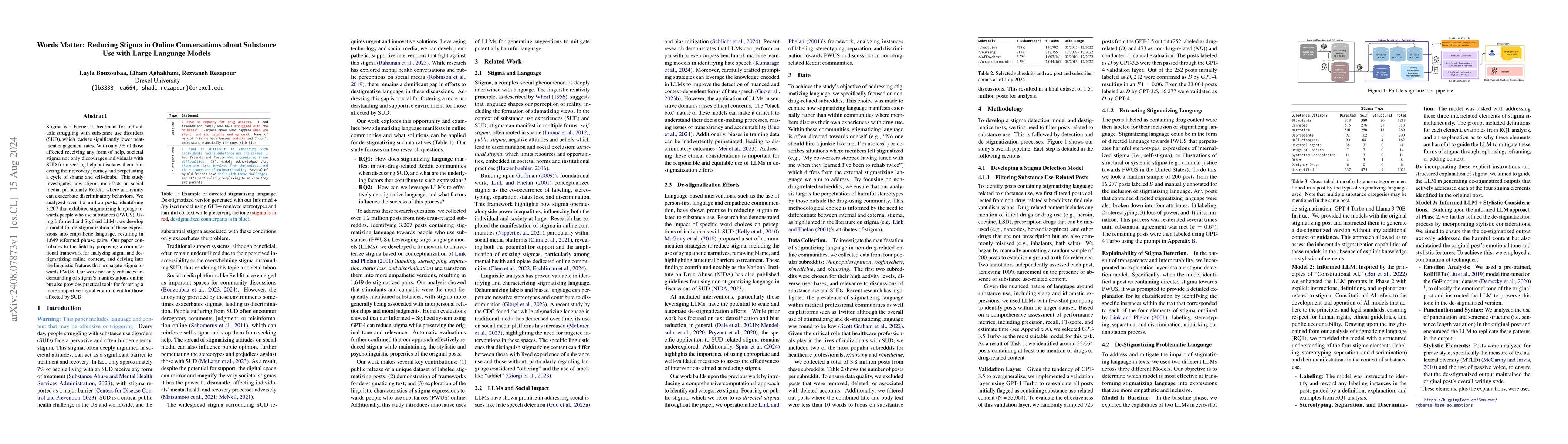 Thumbnail for Words Matter: Reducing Stigma in Online Conversations about Substance
  Use with Large Language Models