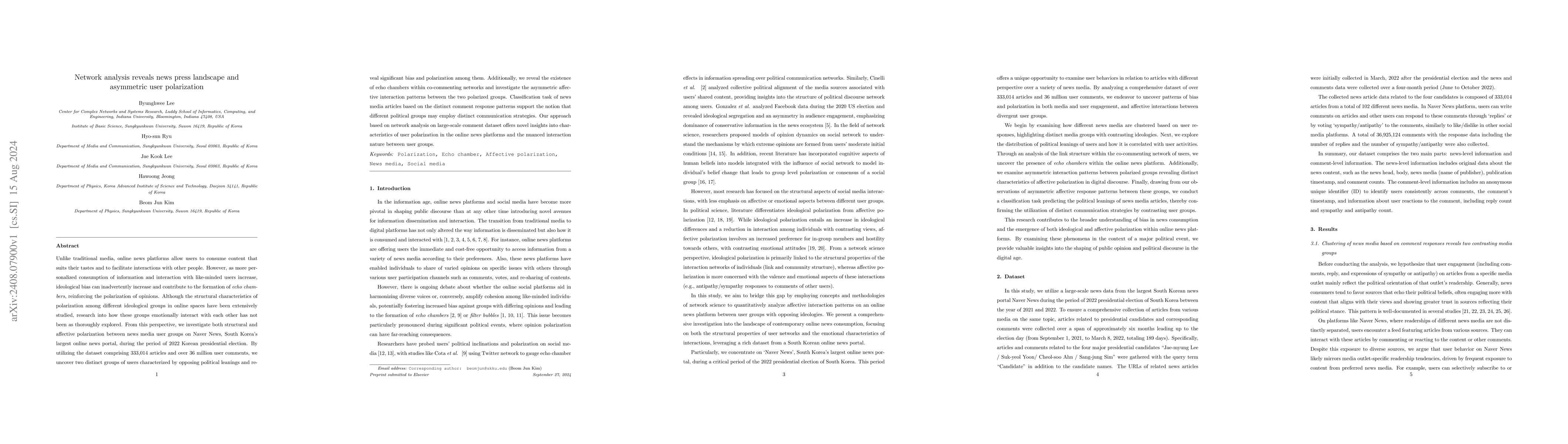 Thumbnail for Network analysis reveals news press landscape and asymmetric user
  polarization