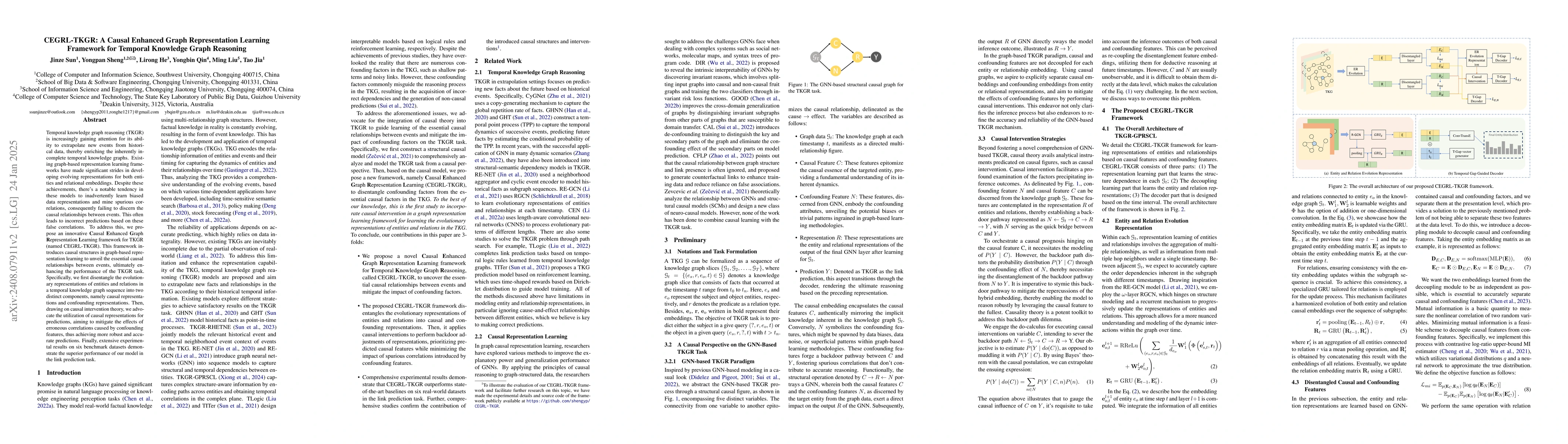 Thumbnail for CEGRL-TKGR: A Causal Enhanced Graph Representation Learning Framework
  for Improving Temporal Knowledge Graph Extrapolation Reasoning