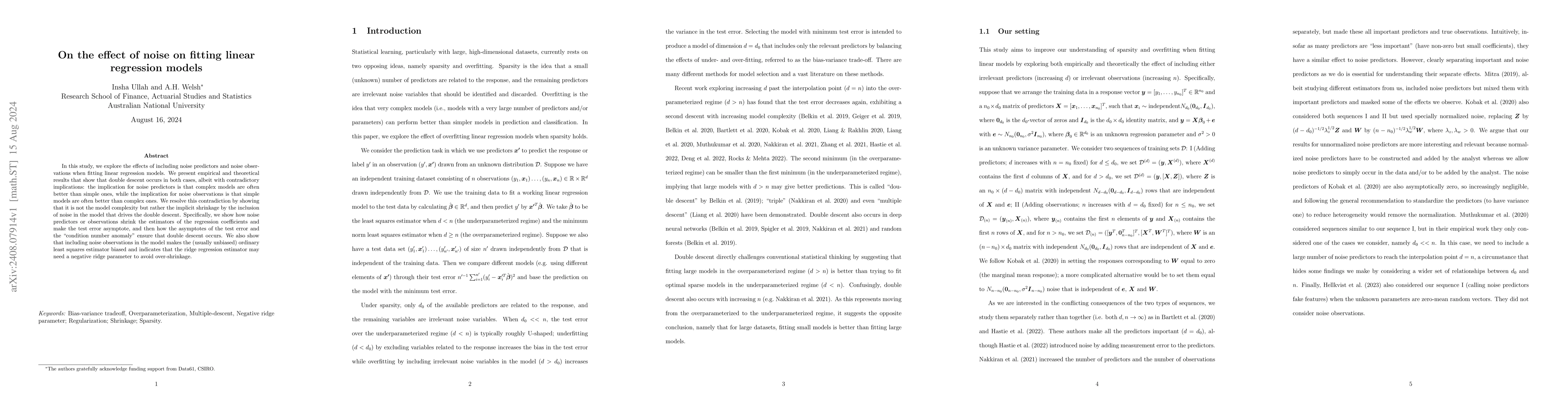 Thumbnail for On the effect of noise on fitting linear regression models