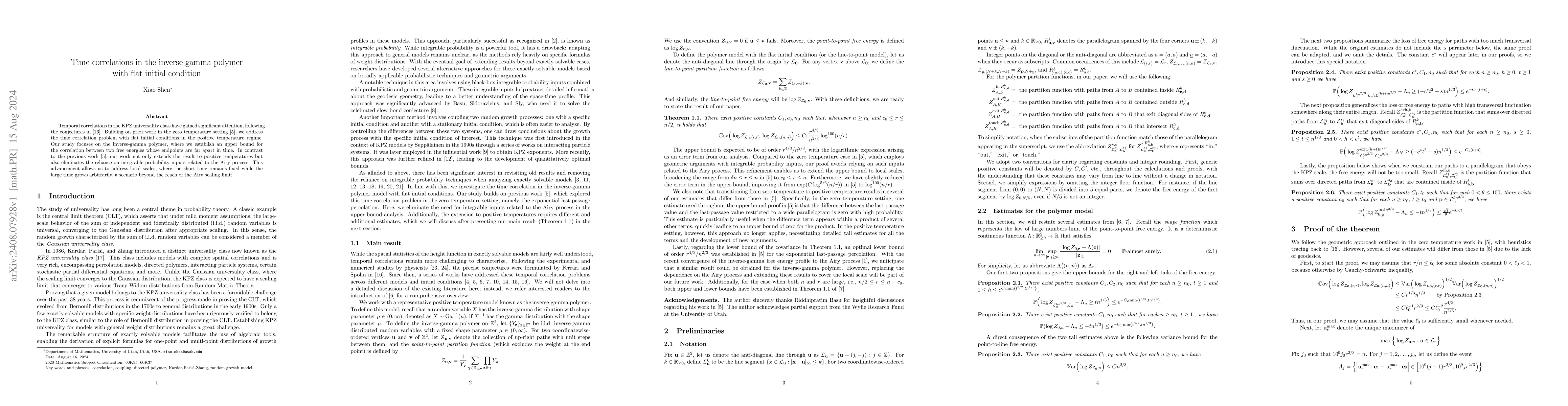 Thumbnail for Time correlations in the inverse-gamma polymer with flat initial
  condition