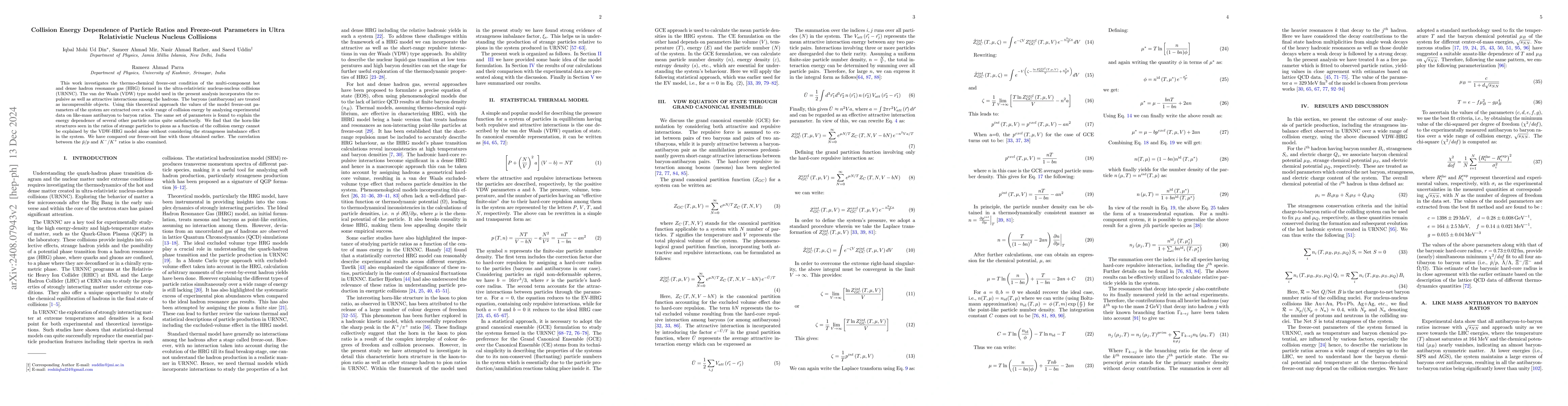 Thumbnail for Collision Energy Dependence of Particle Ratios and Freeze-out Parameters
  in Ultra Relativistic Nucleus Nucleus Collisions
