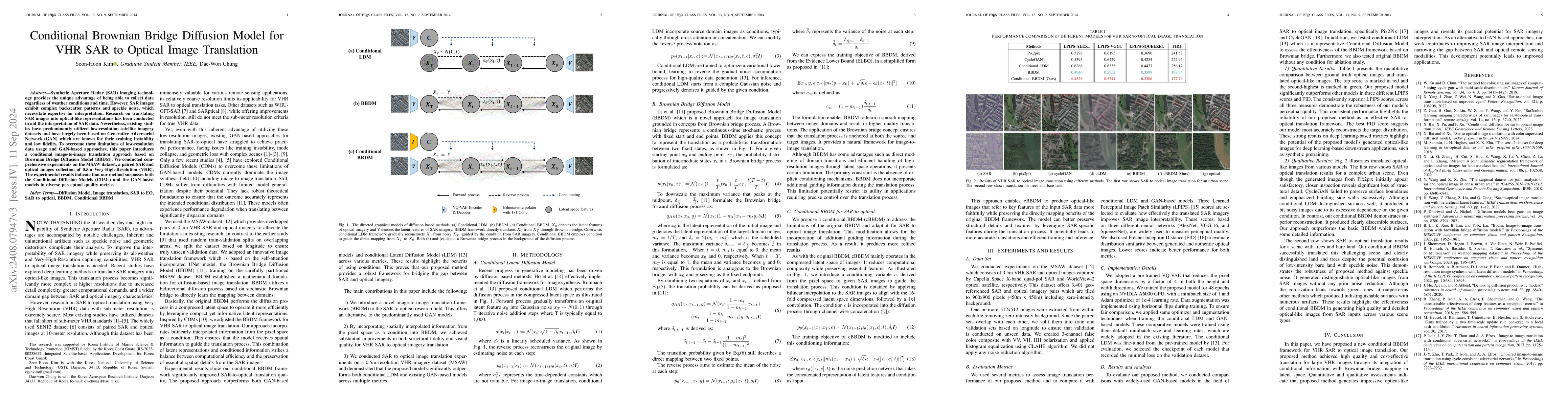 Thumbnail for Conditional Brownian Bridge Diffusion Model for VHR SAR to Optical Image
  Translation