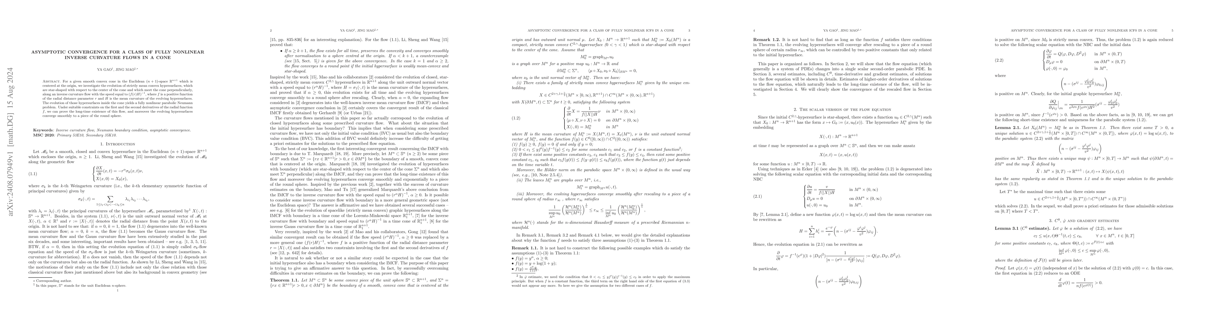 Thumbnail for Asymptotic convergence for a class of fully nonlinear inverse curvature
  flows in a cone