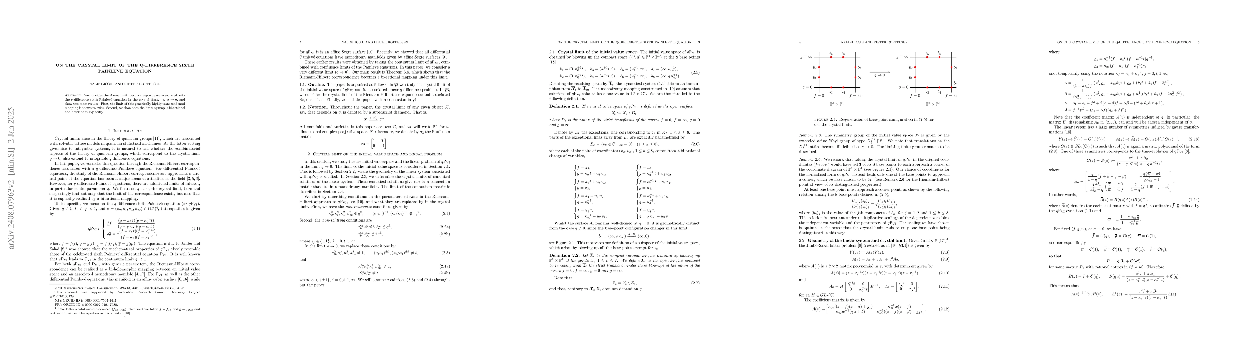 Thumbnail for On the crystal limit of the q-difference sixth Painlevé equation