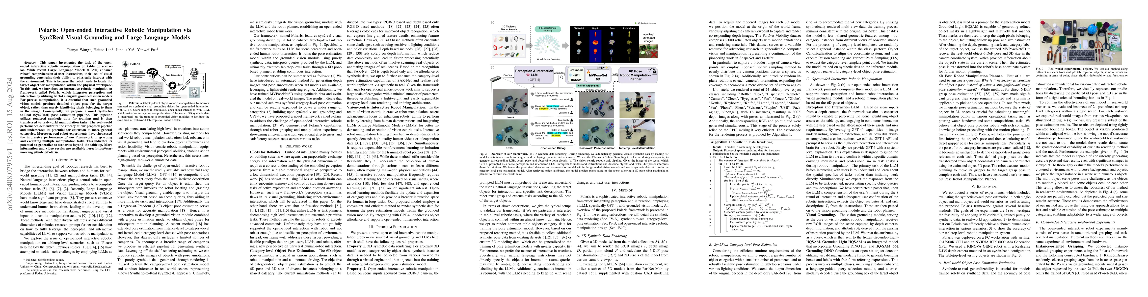 Thumbnail for Polaris: Open-ended Interactive Robotic Manipulation via Syn2Real Visual
  Grounding and Large Language Models