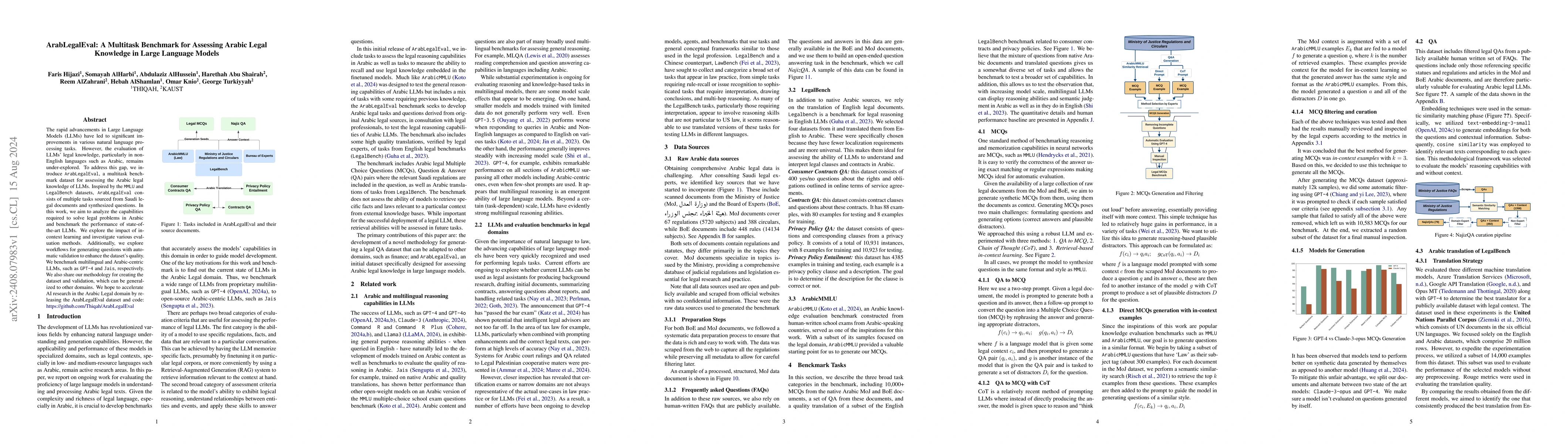 Thumbnail for ArabLegalEval: A Multitask Benchmark for Assessing Arabic Legal
  Knowledge in Large Language Models