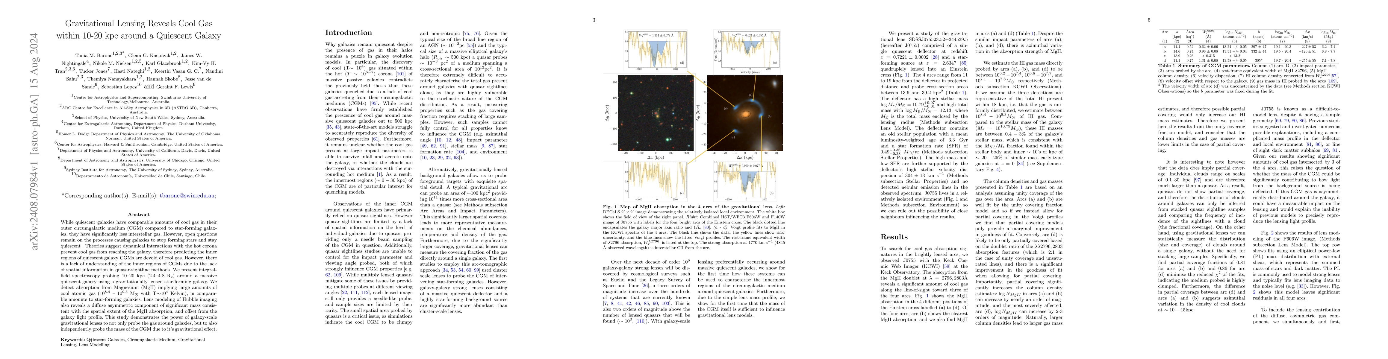 Thumbnail for Gravitational Lensing Reveals Cool Gas within 10-20 kpc around a
  Quiescent Galaxy