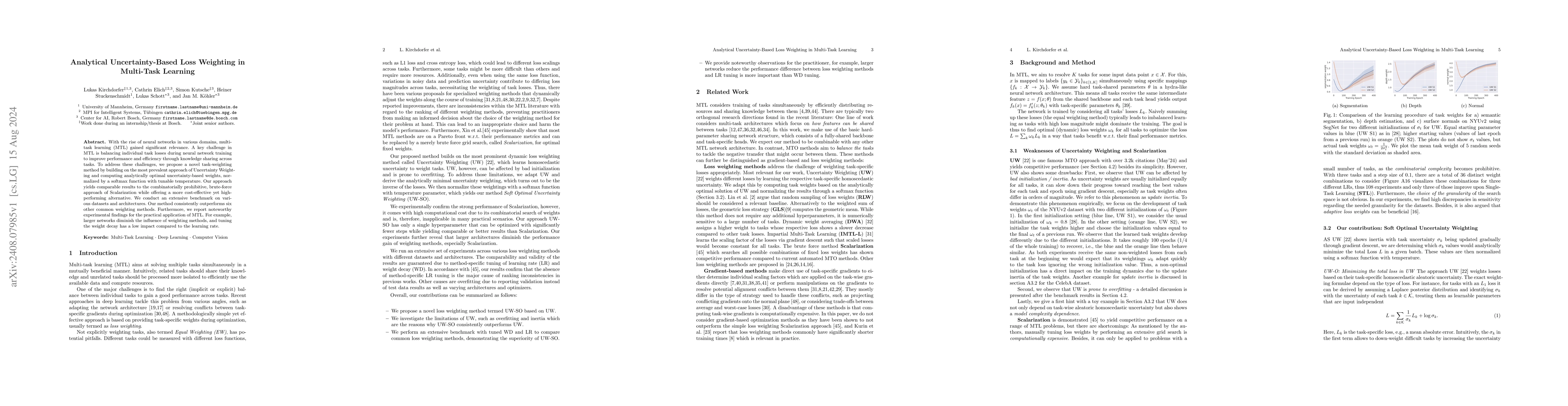 Thumbnail for Analytical Uncertainty-Based Loss Weighting in Multi-Task Learning
