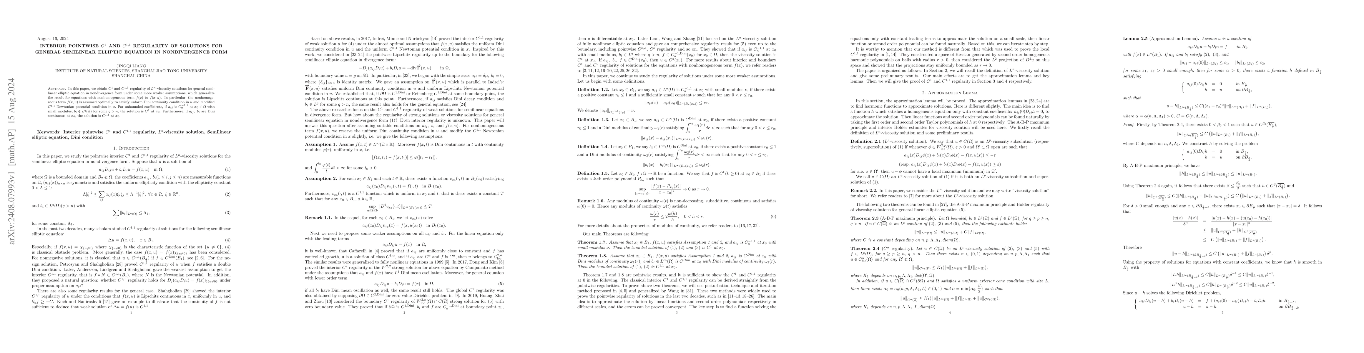 Thumbnail for Interior pointwise $C^{1}$ and $C^{1,1}$ regularity of solutions for
  general semilinear elliptic equation in nondivergence form