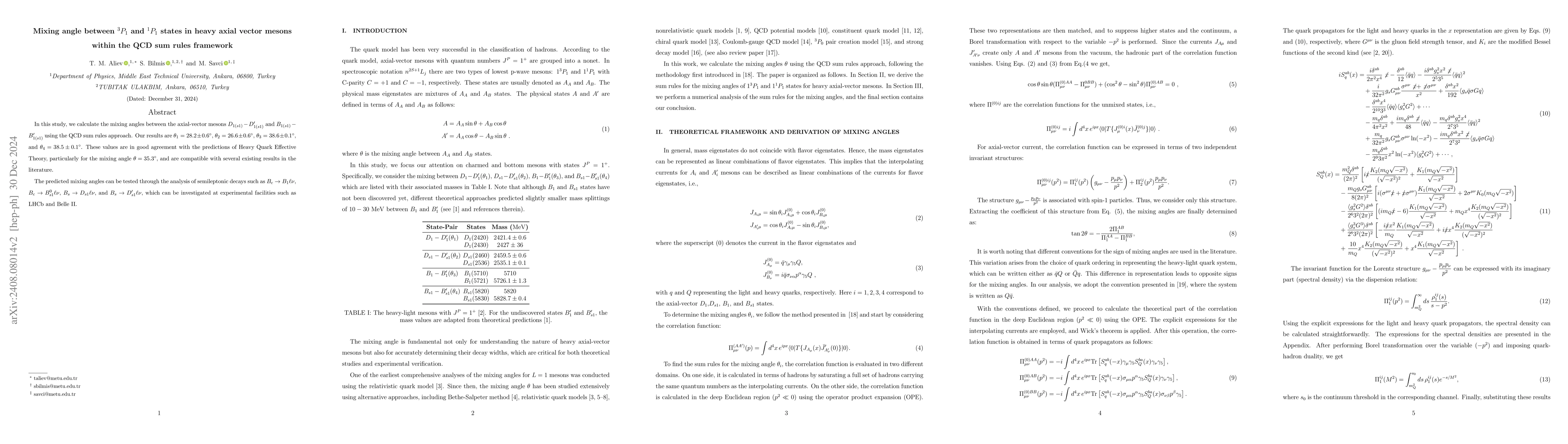 Thumbnail for Mixing angle between $^{3}P_1$ and $^{1}P_1$ states in heavy axial
  vector mesons within the QCD sum rules framework