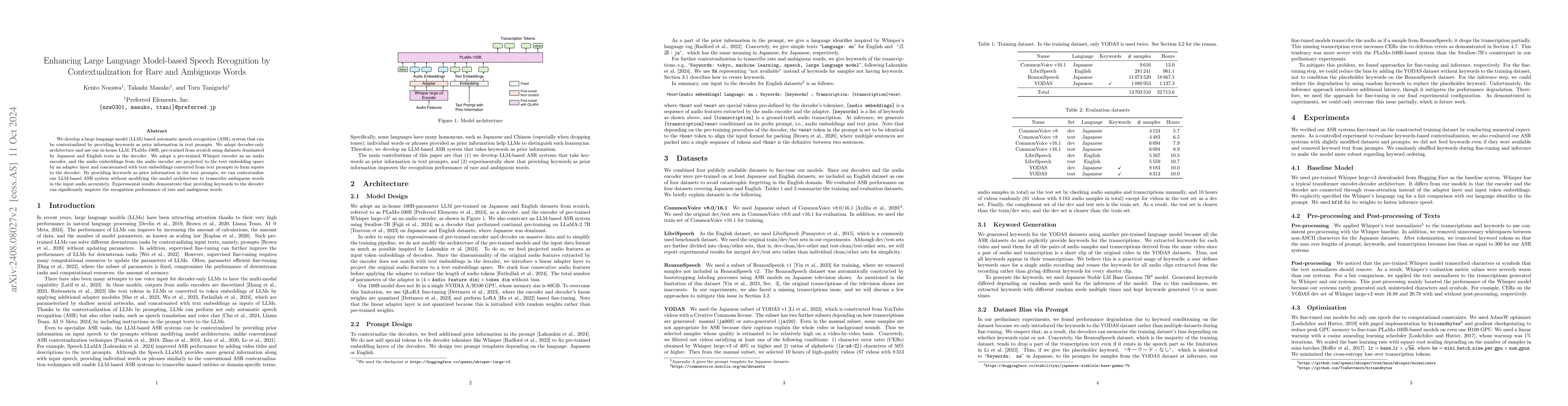 Thumbnail for Enhancing Large Language Model-based Speech Recognition by
  Contextualization for Rare and Ambiguous Words