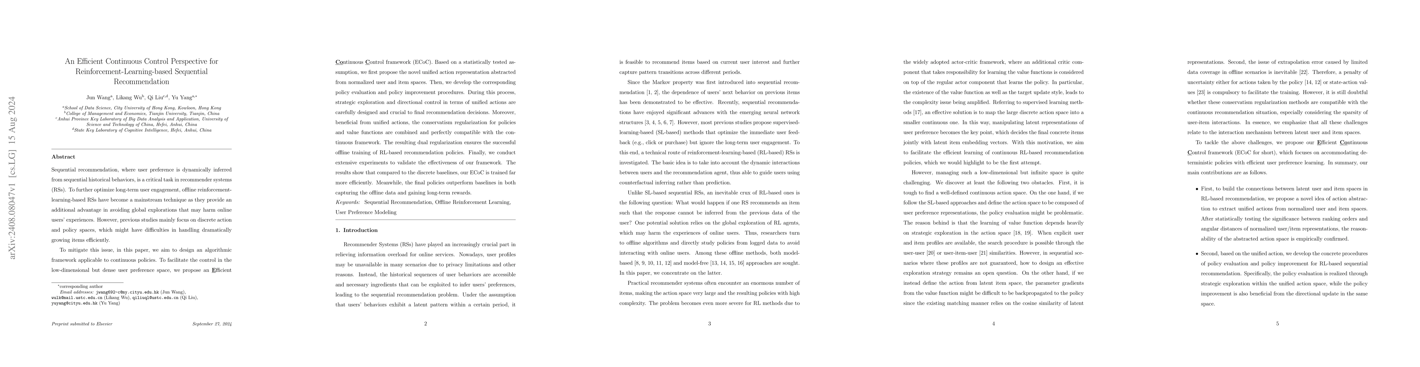 Thumbnail for An Efficient Continuous Control Perspective for
  Reinforcement-Learning-based Sequential Recommendation