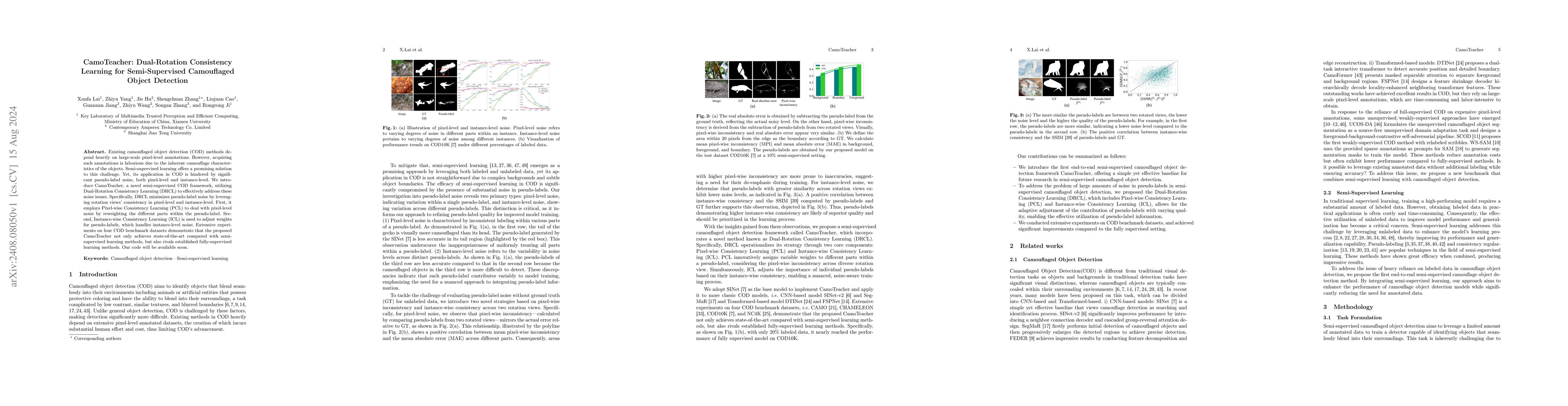 Thumbnail for CamoTeacher: Dual-Rotation Consistency Learning for Semi-Supervised
  Camouflaged Object Detection