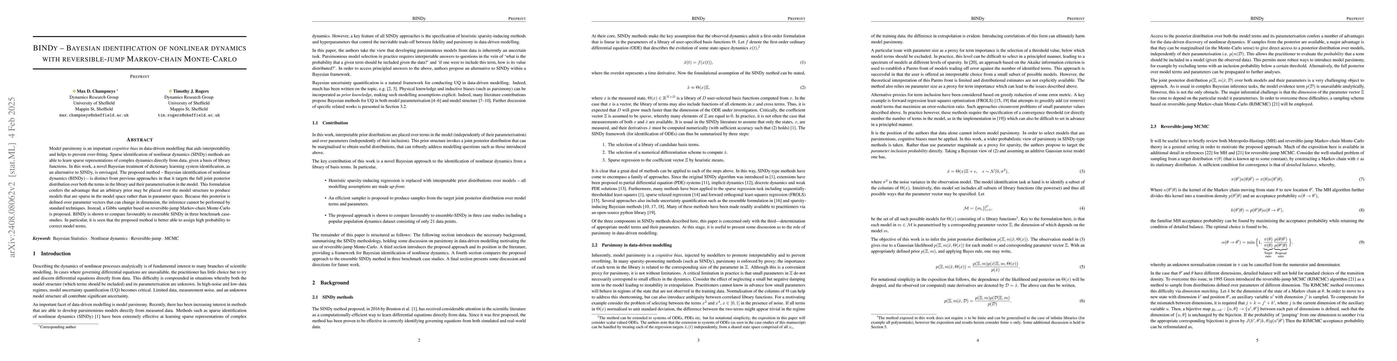 Thumbnail for BINDy -- Bayesian identification of nonlinear dynamics with
  reversible-jump Markov-chain Monte-Carlo