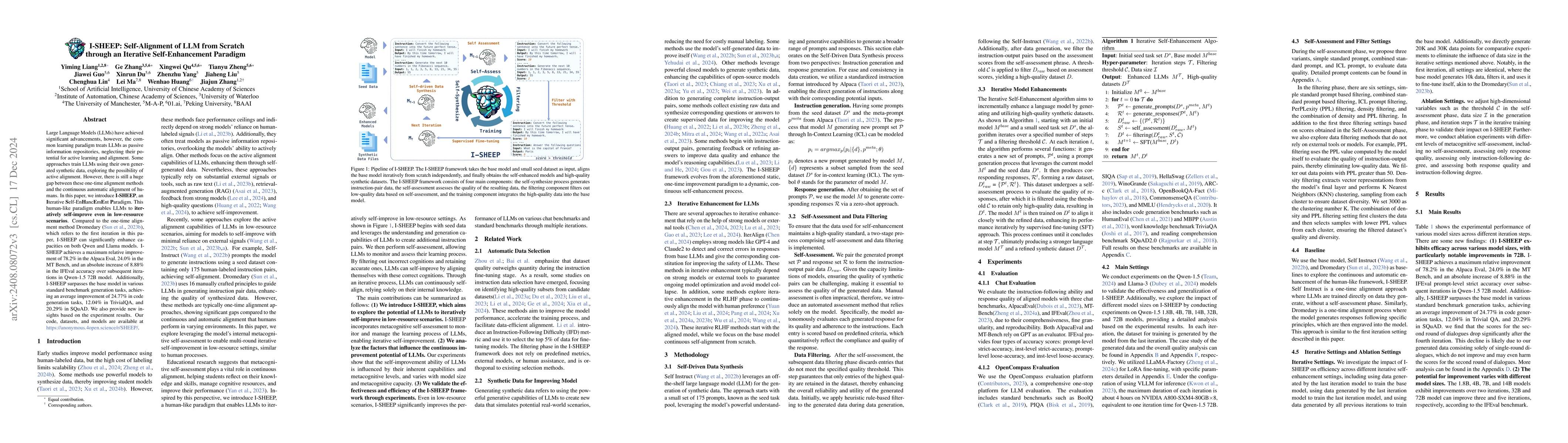 Thumbnail for I-SHEEP: Self-Alignment of LLM from Scratch through an Iterative
  Self-Enhancement Paradigm