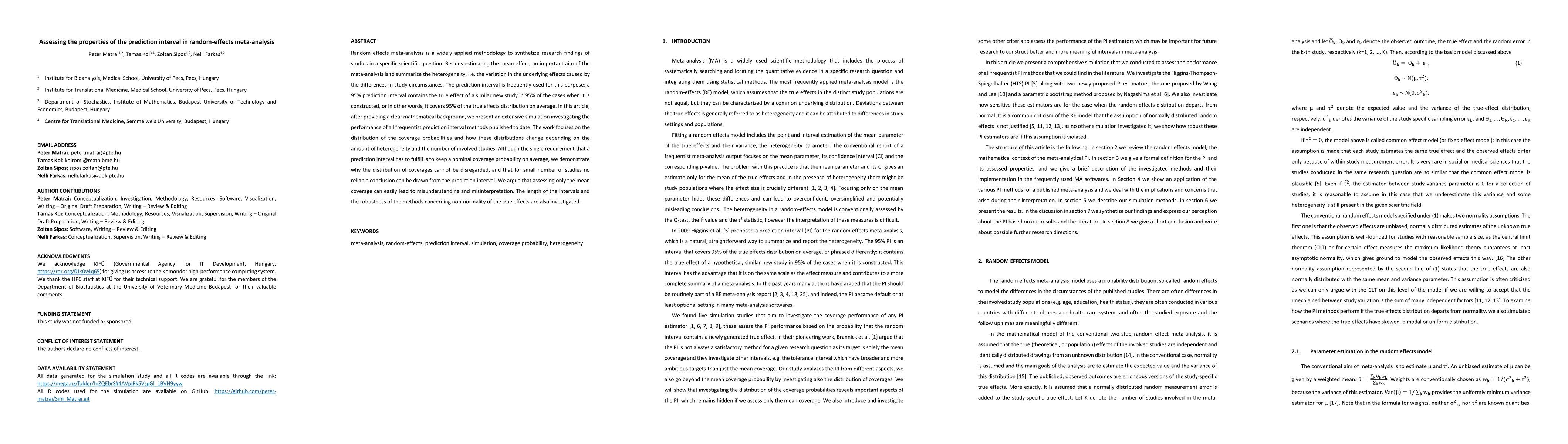 Thumbnail for Assessing the properties of the prediction interval in random-effects
  meta-analysis
