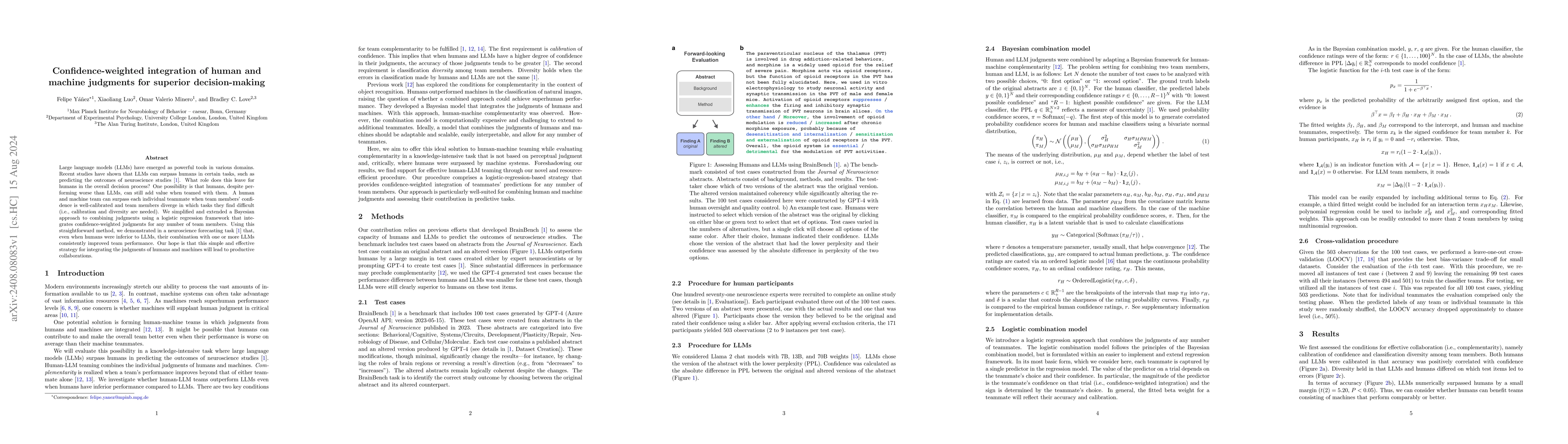 Thumbnail for Confidence-weighted integration of human and machine judgments for
  superior decision-making